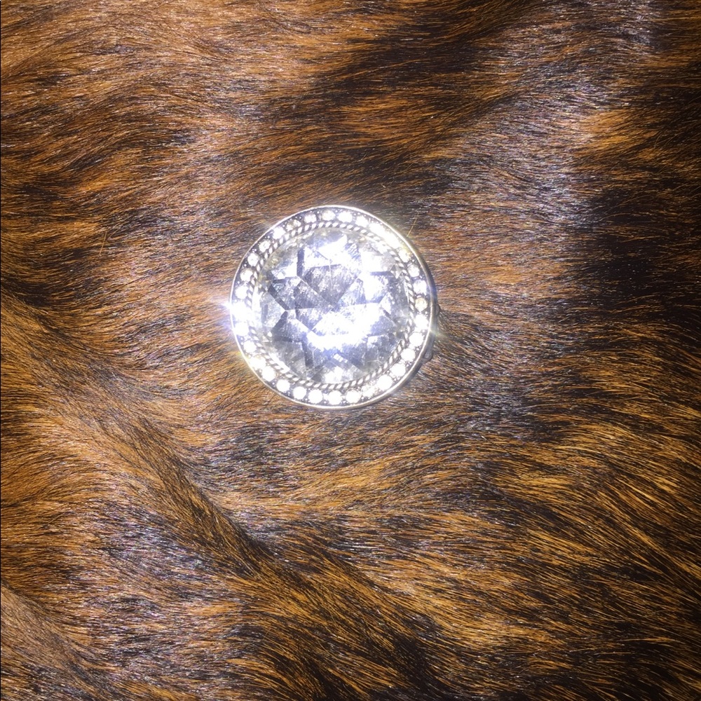 Silver tone clear stone ring